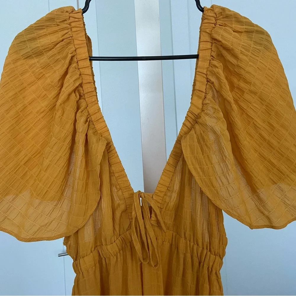 Sunflower Yellow Plunging Butterfly Sleeve Maxi Dress BOHO - Picture 12 of 12